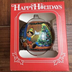 Walt Disney Merry Christmas 1989 Glass Ball Ornament Pinocchio Geppetto
